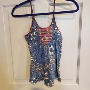 Free People Floral Print Blue Tank